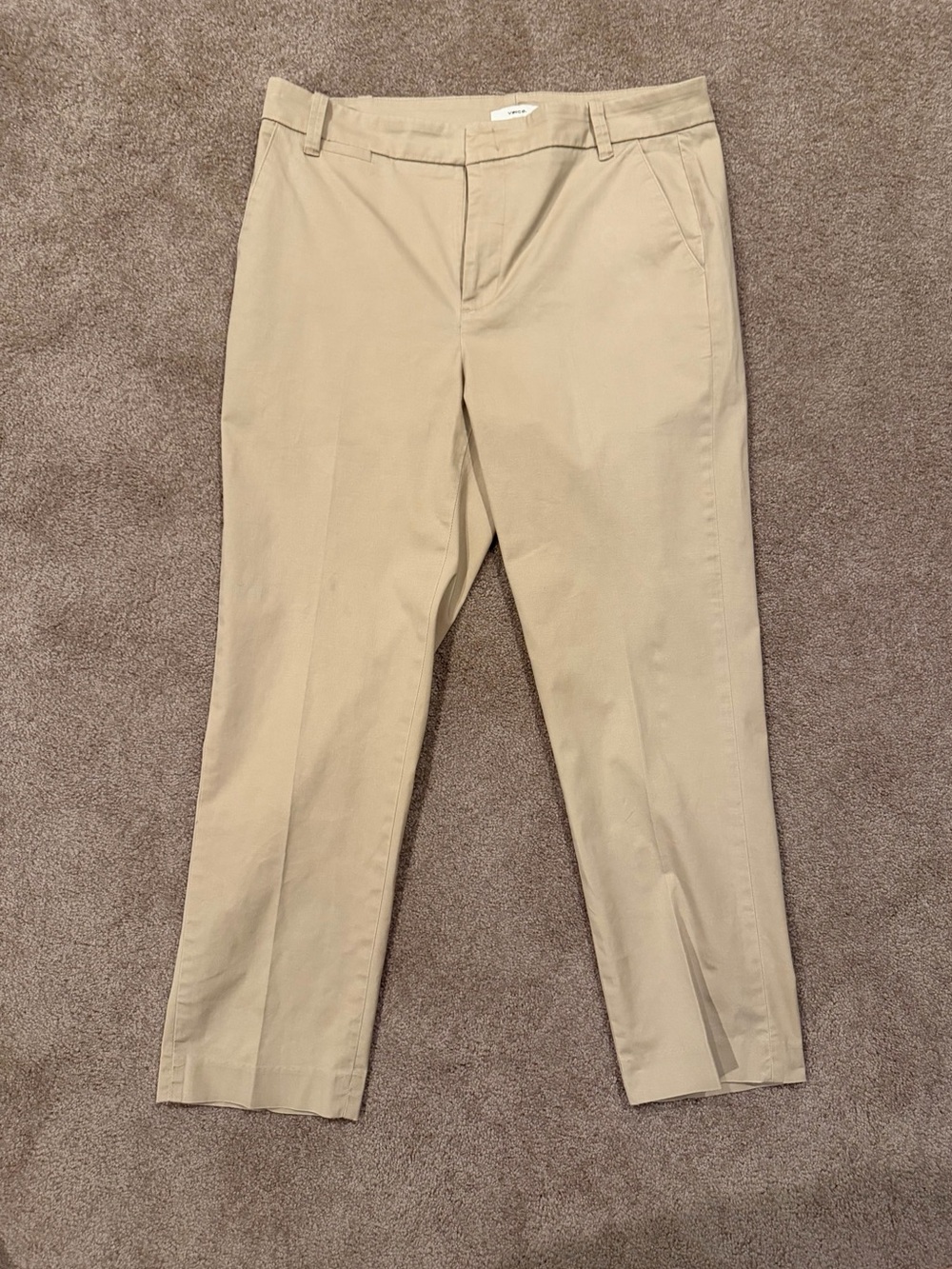 Vince Size 12 Tan Khaki Cropped Straight Leg Pants Cotton Stretch